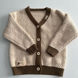 Boutique Thick Knit Toddler Sweater | Cream & Brown | Patch Detail